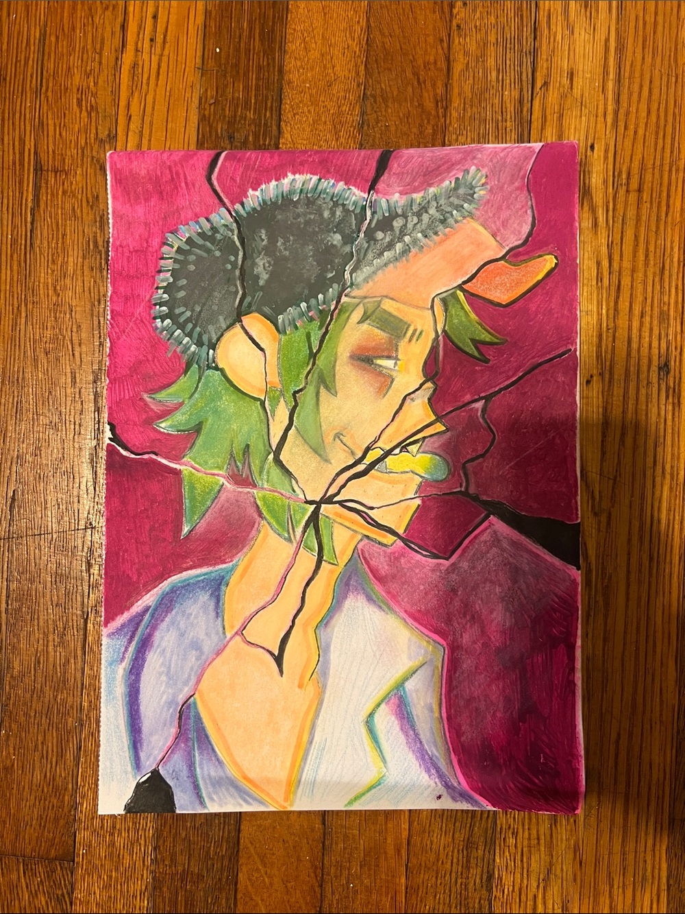 Contemporary Pink & Green Portrait Canvas Art